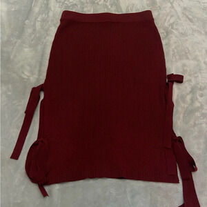 Lanyu Red Tie Knot Detail Pencil Skirt - 21275